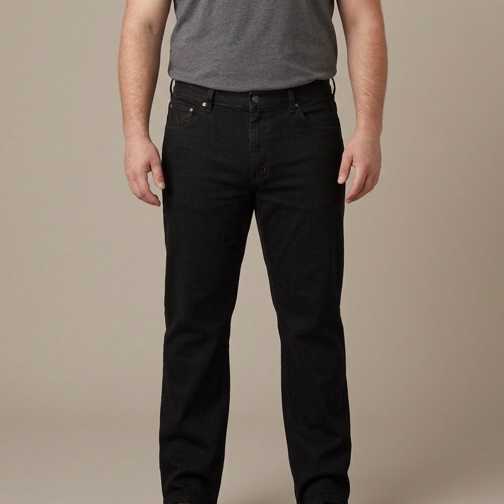 Wrangler Regular Fit Black Stretch Jeans Men 36x29 Cotton Spandex EUC‎